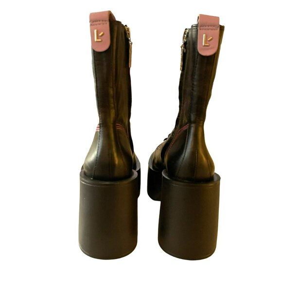 Larroudé Olivia Black Leather Platform Combat Boots NEW Sz 6 - Picture 8 of 13